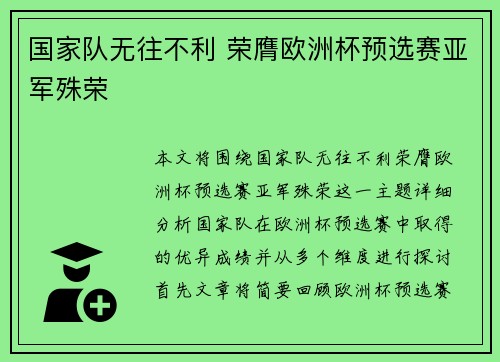 国家队无往不利 荣膺欧洲杯预选赛亚军殊荣