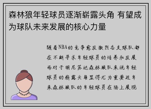 森林狼年轻球员逐渐崭露头角 有望成为球队未来发展的核心力量